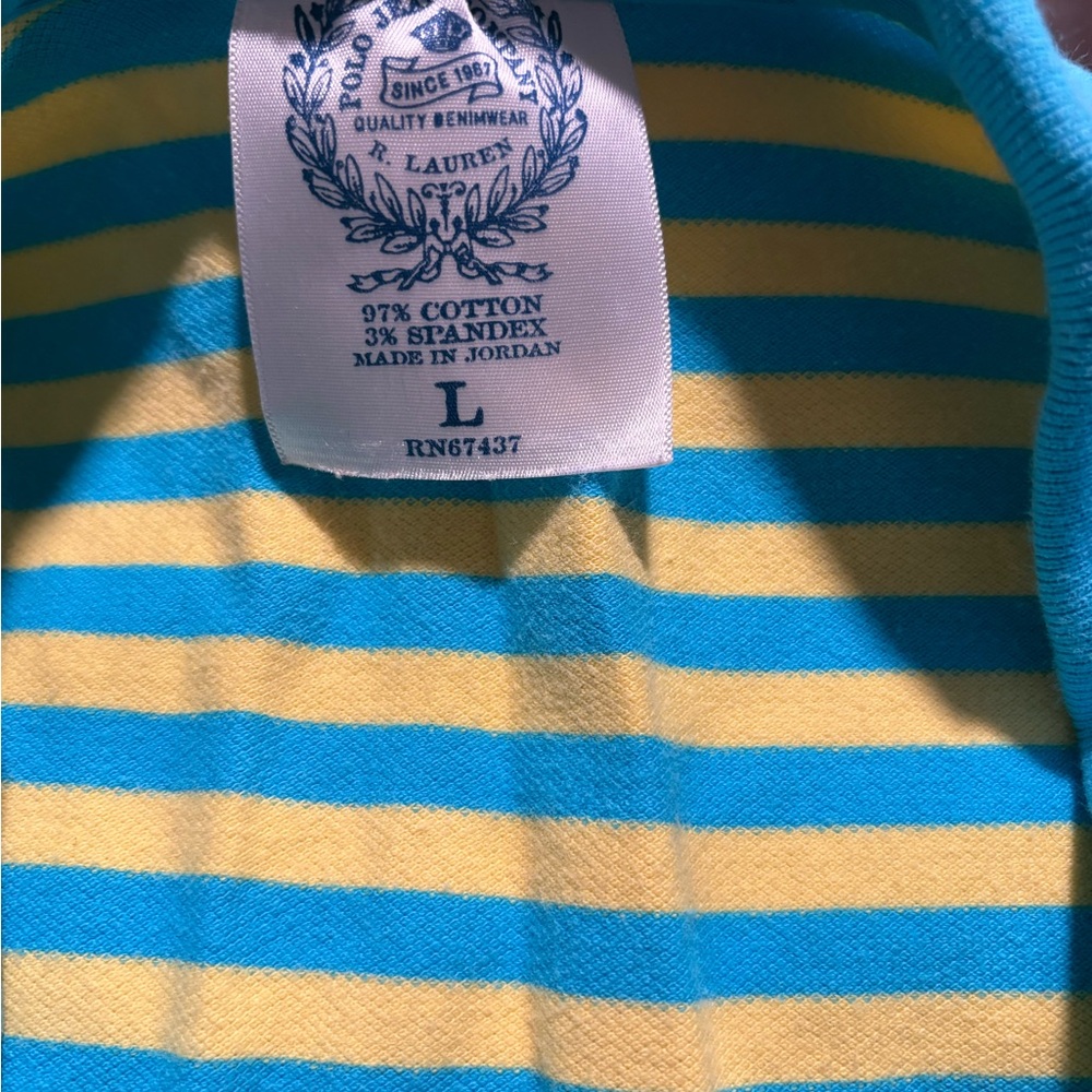 Ralph Lauren Polo Jeans Company women’s Aqua Yellow Striped Polo Shirt size L - Picture 5 of 6